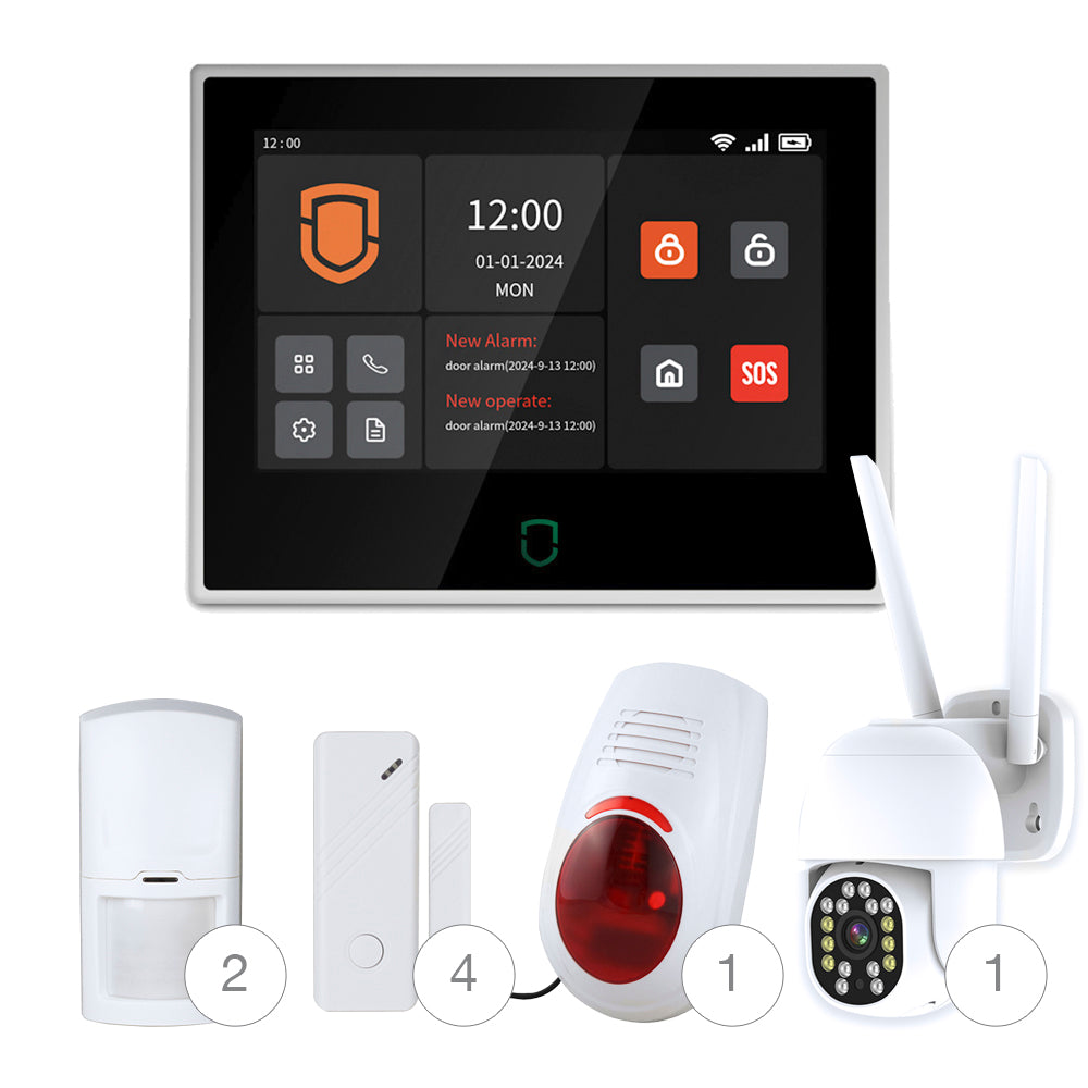 Pack Alarme GSM 4G & WIFI avec Caméra Extérieure WIFI 4MP HD - App. Tuya/Smart Life