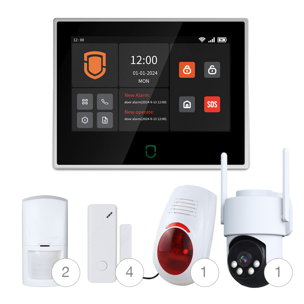 Pack Alarme GSM 4G & WIFI avec Caméra Extérieure WIFI 3MP HD - App. Tuya/Smart Life