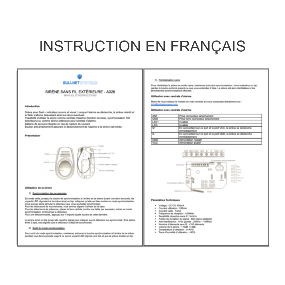 Sirène Extérieure Sans Fil avec Flash pour Alarme de Maison